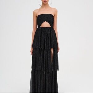 NWT For Love and Lemons Black Juni Ruffle Strapless Maxi‎ Dress - XSmall